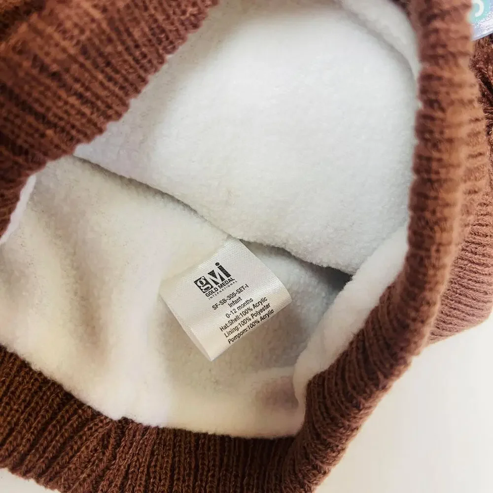 Snuggle Buds Infant Hat & Thumbless Mitten‎ Set Knitted Cute Baby Bear Hat 0-12m